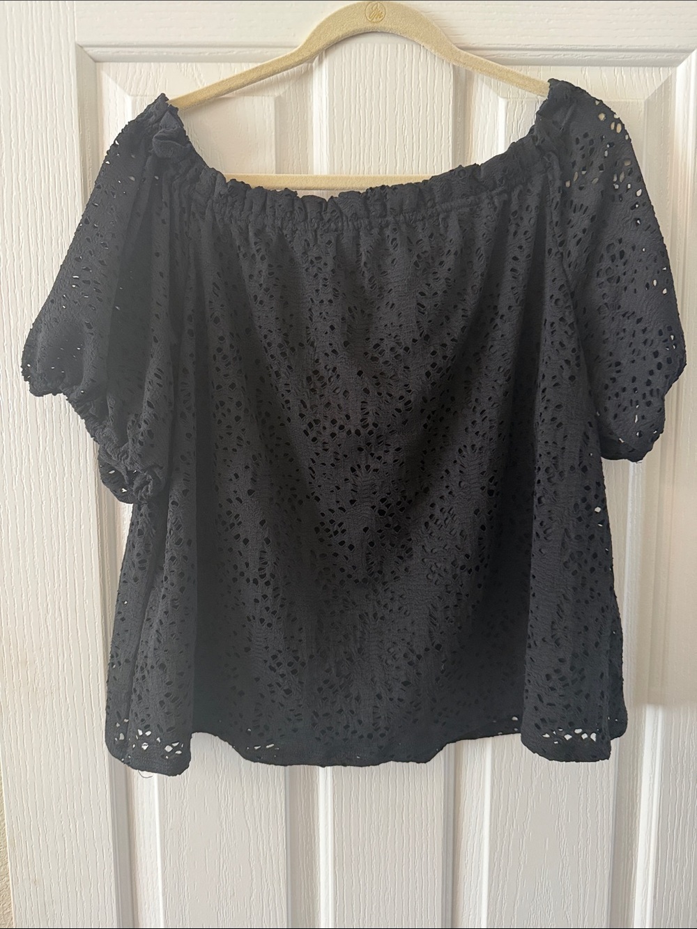 Vince Camuto Black Eyelet Off-Shoulder Blouse